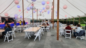 dining tent with balloons at Inn at Taughannock Falls