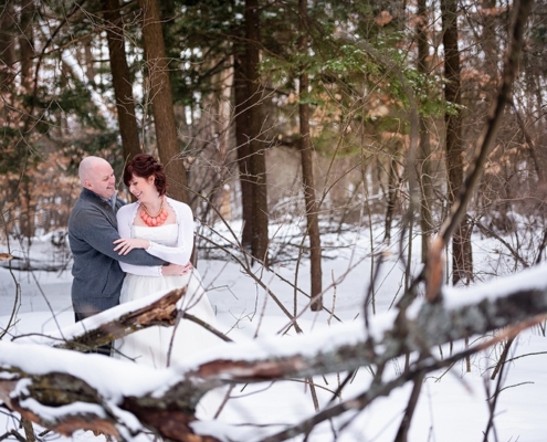 couple newly married outdoors in winter