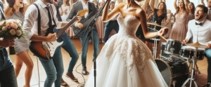 bride singing with live band at wedding