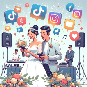 social media influencing a wedding playlist that a bride & groom are playing