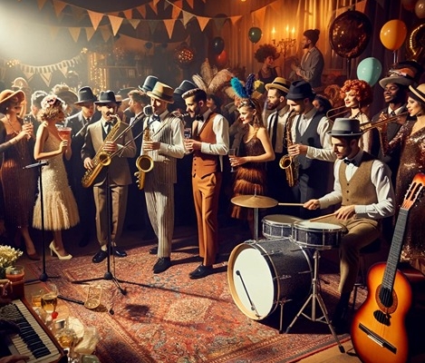 themed costume party with live jazz