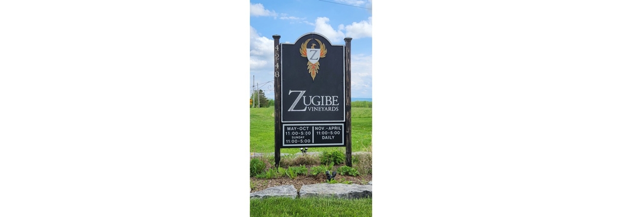 front sign of Zugibe Vineyards