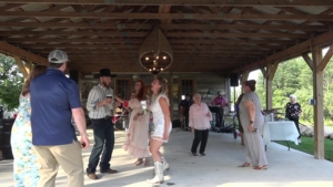 bride smiling at country wedding