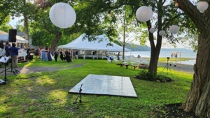 wedding set up on Cayuga Lake