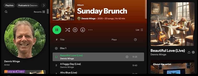 Dennis' new album Sunday Brunch as it appears on Spotify