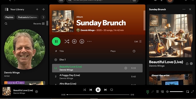 Dennis' new album Sunday Brunch as it appears on Spotify