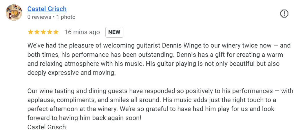 review for Dennis Winge solo guitar from castel grisch winery