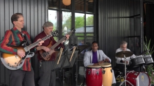 Salsa band musicians at Myrtle Beach outdoor venue