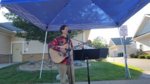 Dennis Winge performing at senior center
