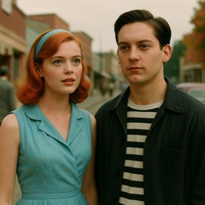 a drawing of the 2 main characters of the movie Pleasantville