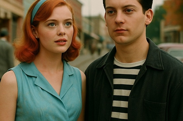 a drawing of the 2 main characters of the movie Pleasantville