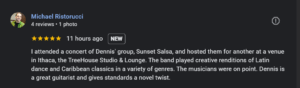 google review for Sunset Salsa band