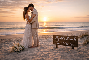 couple who just got married at micro wedding in myrtle beach