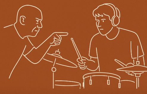 caricature of the movie Whiplash teacher and drum student
