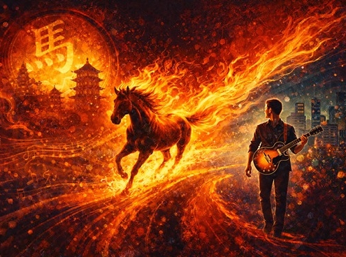 depiction of year of the fire horse for musicians