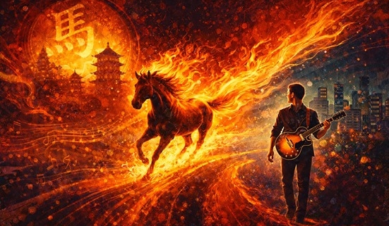 depiction of year of the fire horse for musicians
