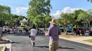 people gathering at Music in the Park event in Little River