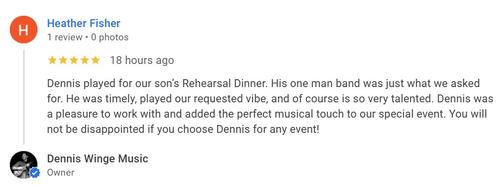 client review review for wedding rehearsal dinner