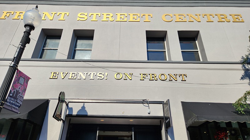 front of building at events on front
